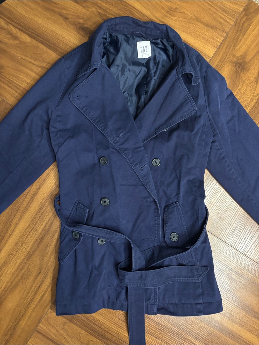 GAP Navy Blue Double-Breasted Belted Trench